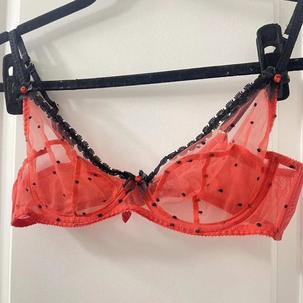 Agent Provocateur Poppie Red Swiss Dot Black Tulle Bra - Picture 3 of 5